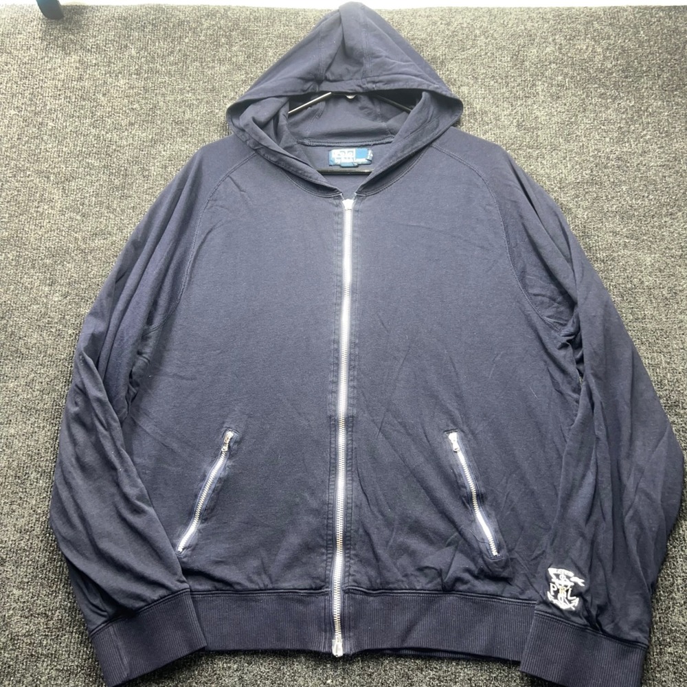 Polo Ralph Lauren Mens Navy Blue Full Zip Hoodie Sweatshirt Large Anchor Logo